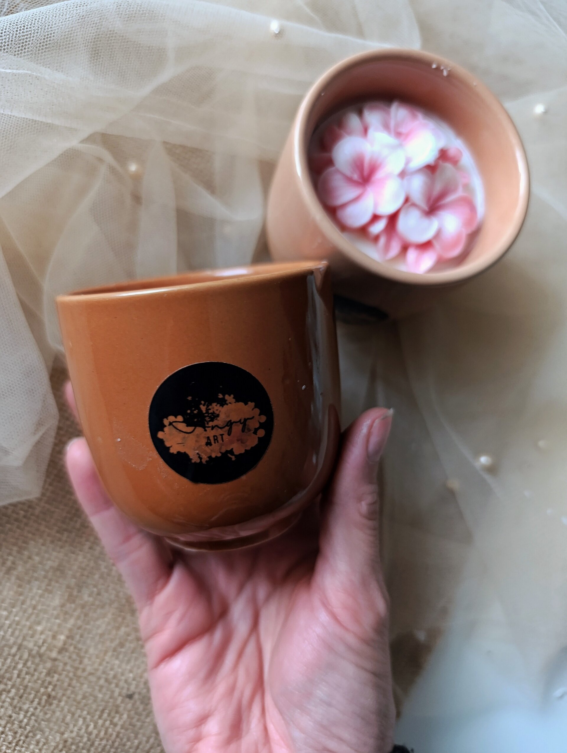 Velas en vaso de cerámica aroma canela y naranja - 4